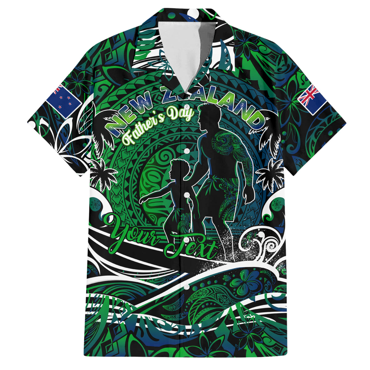 Father's Day New Zealand Family Matching Short Sleeve Bodycon Dress and Hawaiian Shirt Special Dad Polynesia Paradise DT02 Dad's Shirt - Short Sleeve Green - Polynesian Pride