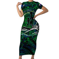 Father's Day New Zealand Family Matching Short Sleeve Bodycon Dress and Hawaiian Shirt Special Dad Polynesia Paradise DT02 Mom's Dress Green - Polynesian Pride