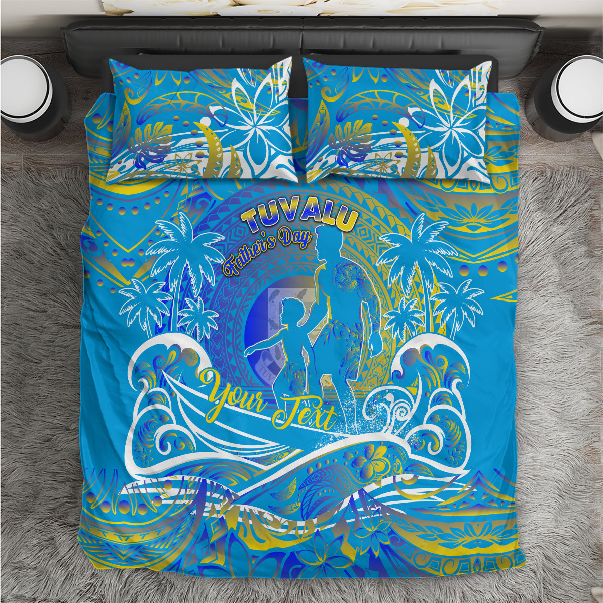 Father's Day Tuvalu Bedding Set Special Dad Polynesia Paradise