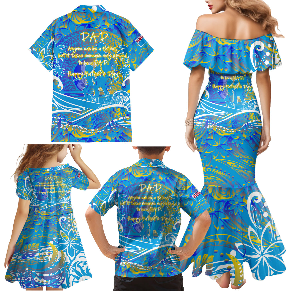 Father's Day Tuvalu Family Matching Mermaid Dress and Hawaiian Shirt Special Dad Polynesia Paradise