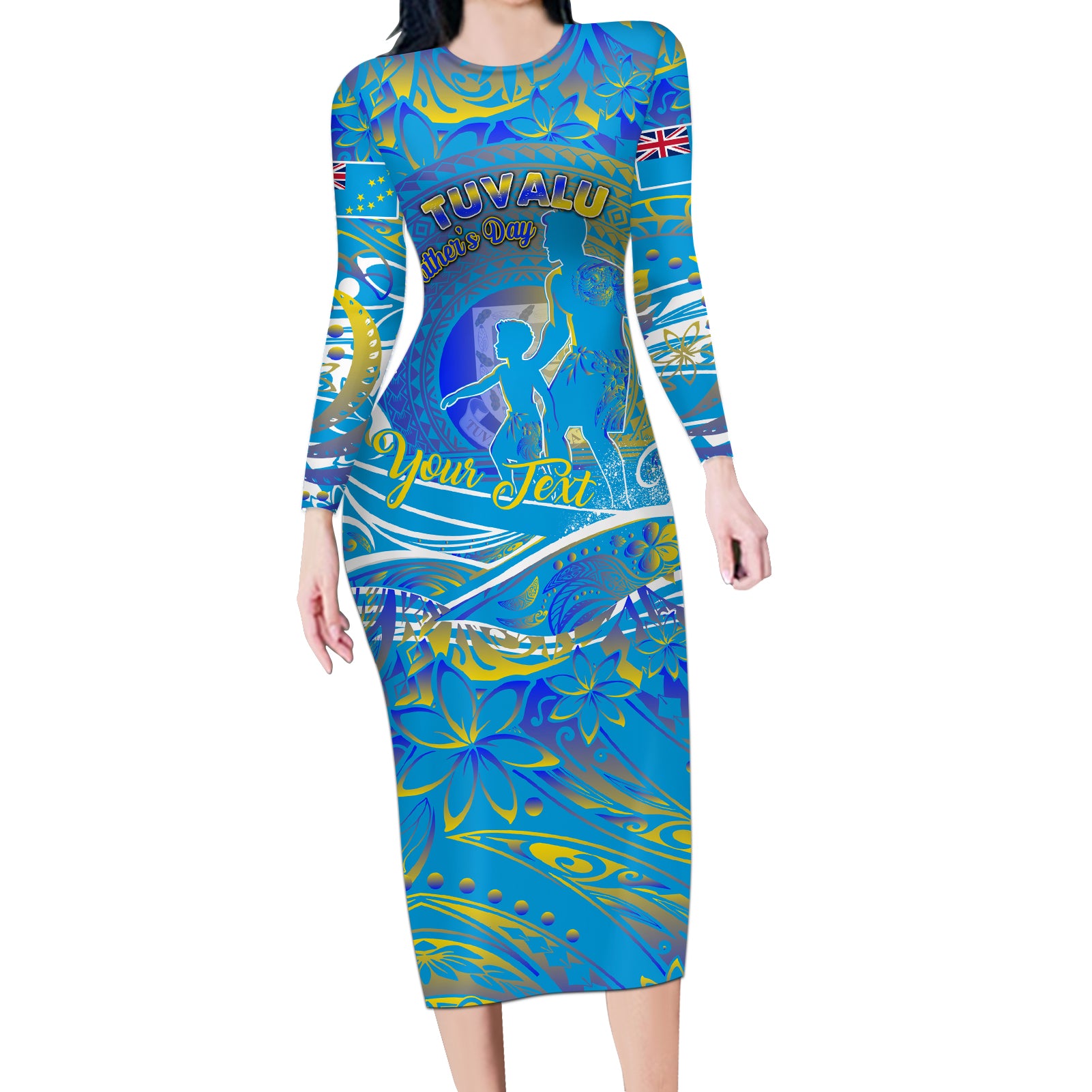 Father's Day Tuvalu Long Sleeve Bodycon Dress Special Dad Polynesia Paradise