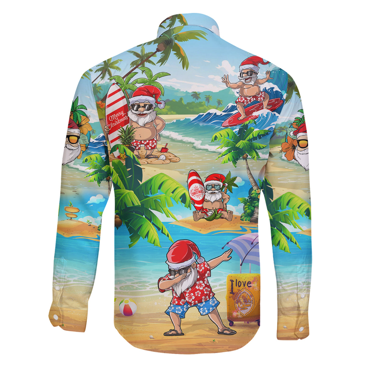 Guam Christmas Family Matching Off Shoulder Maxi Dress and Hawaiian Shirt Santa Claus Beach and Wave DT02 - Polynesian Pride