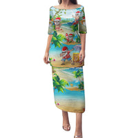 Guam Christmas Family Matching Puletasi Dress and Hawaiian Shirt Santa Claus Beach and Wave DT02 Mom's Dress Art - Polynesian Pride