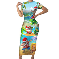 Guam Christmas Family Matching Short Sleeve Bodycon Dress and Hawaiian Shirt Santa Claus Beach and Wave DT02 Mom's Dress Art - Polynesian Pride