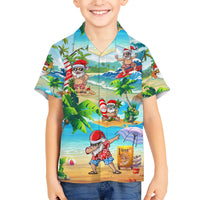 Guam Christmas Family Matching Short Sleeve Bodycon Dress and Hawaiian Shirt Santa Claus Beach and Wave DT02 Son's Shirt Art - Polynesian Pride