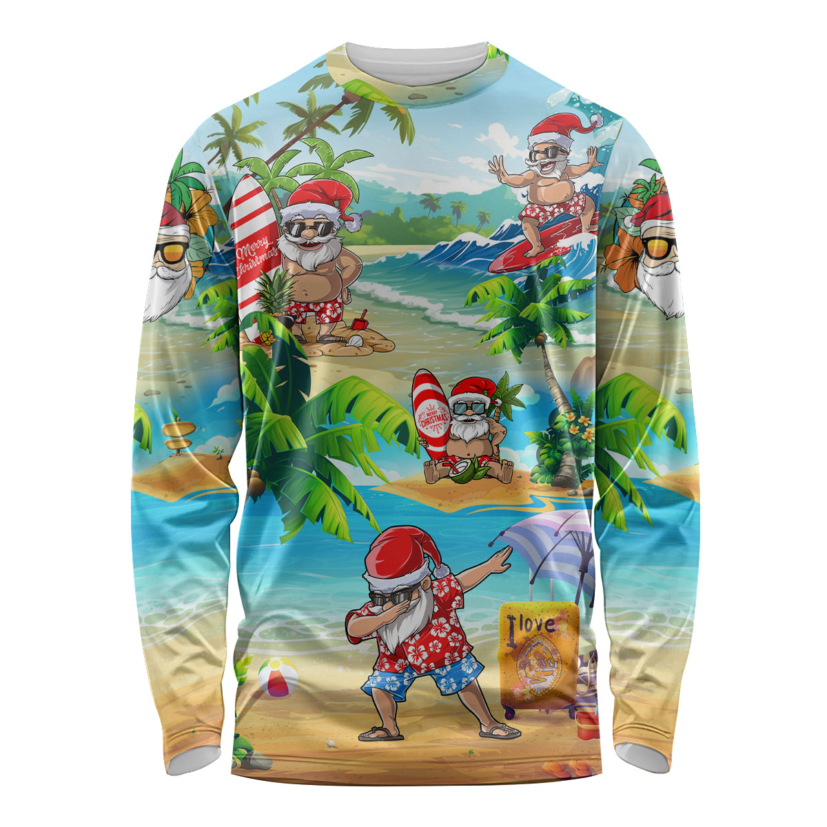 Guam Christmas Long Sleeve Shirt Santa Claus Beach and Wave DT02 Unisex Art - Polynesian Pride