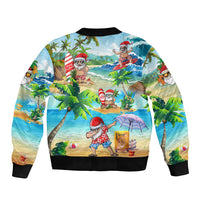 Guam Christmas Sleeve Zip Bomber Jacket Santa Claus Beach and Wave DT02 - Polynesian Pride