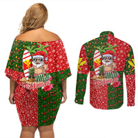 Hawaii Christmas Couples Matching Off Shoulder Short Dress and Long Sleeve Button Shirts Mele Kalikimaka Kanaka Maoli DT02 - Polynesian Pride
