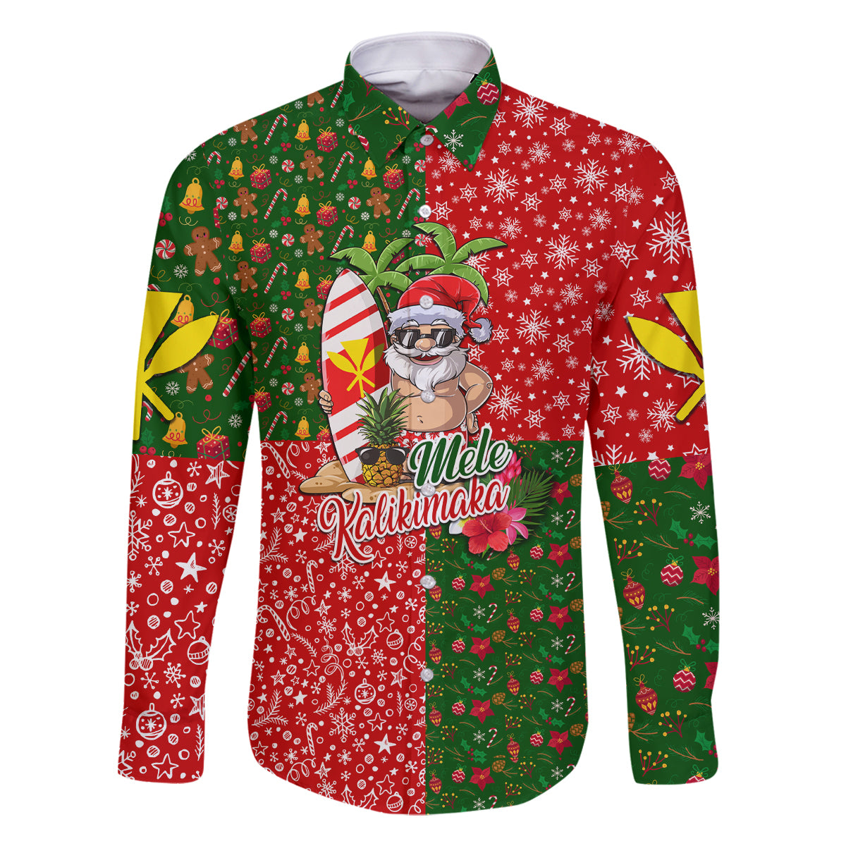 Hawaii Christmas Family Matching Tank Maxi Dress and Hawaiian Shirt Mele Kalikimaka Kanaka Maoli DT02 Dad's Shirt - Long Sleeve Art - Polynesian Pride