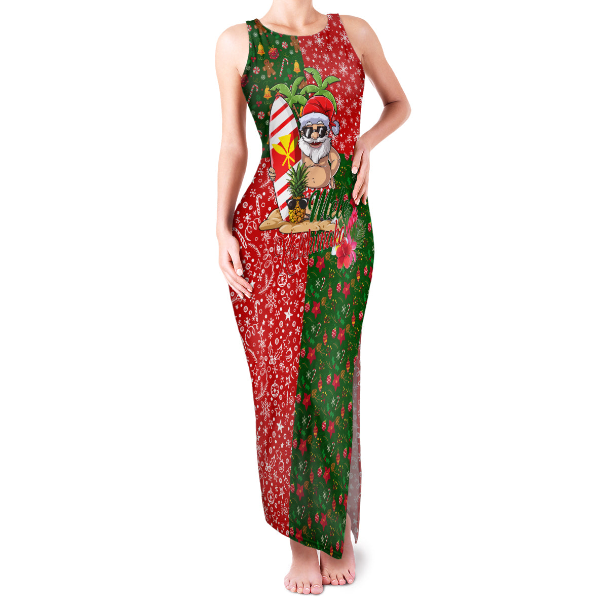 Hawaii Christmas Family Matching Tank Maxi Dress and Hawaiian Shirt Mele Kalikimaka Kanaka Maoli DT02 Mom's Dress Art - Polynesian Pride