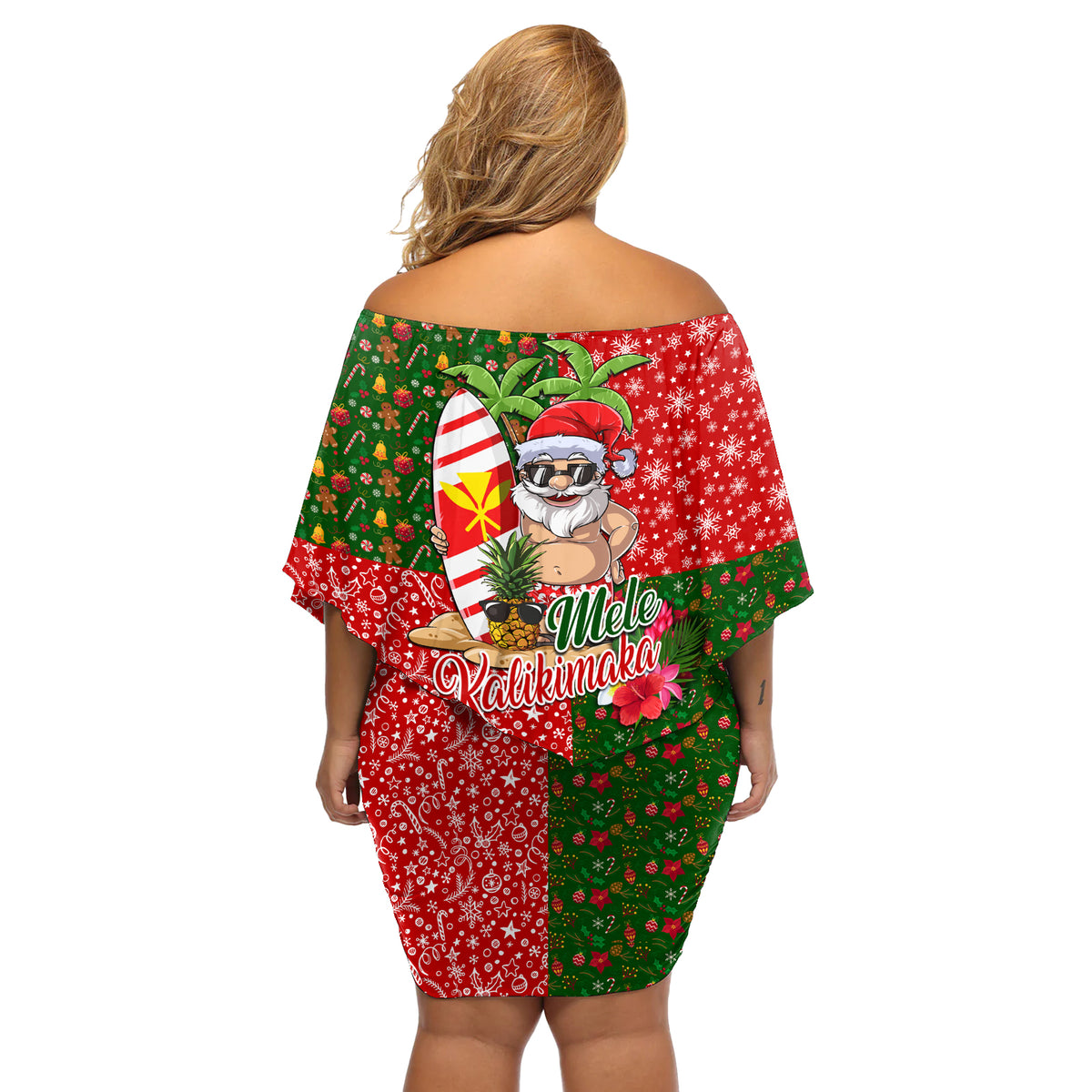 Hawaii Christmas Off Shoulder Short Dress Mele Kalikimaka Kanaka Maoli DT02 - Polynesian Pride
