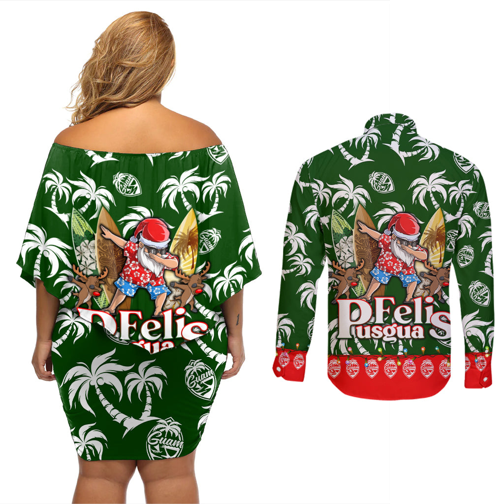 Guam Christmas Couples Matching Off Shoulder Short Dress and Long Sleeve Button Shirts Felis Pusgua Tropical Xmas Patterns DT02 - Polynesian Pride