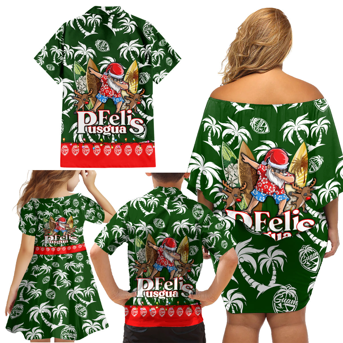Guam Christmas Family Matching Off Shoulder Short Dress and Hawaiian Shirt Felis Pusgua Tropical Xmas Patterns DT02 - Polynesian Pride