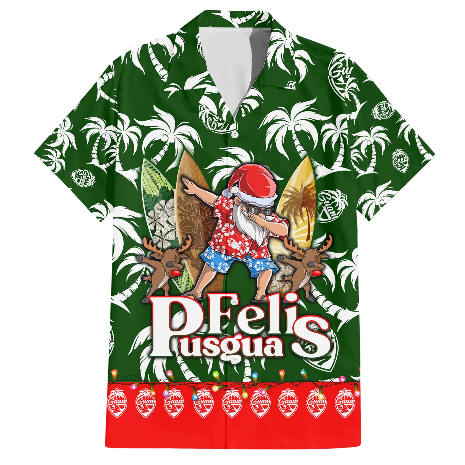 Guam Christmas Hawaiian Shirt Felis Pusgua Tropical Xmas Patterns DT02 Green - Polynesian Pride