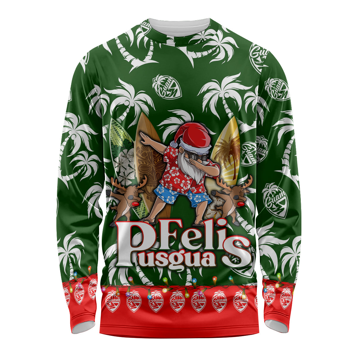 Guam Christmas Long Sleeve Shirt Felis Pusgua Tropical Xmas Patterns DT02 Unisex Green - Polynesian Pride