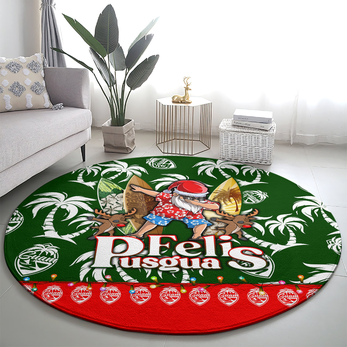 Guam Christmas Round Carpet Felis Pusgua Tropical Xmas Patterns DT02 - Polynesian Pride