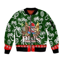Guam Christmas Sleeve Zip Bomber Jacket Felis Pusgua Tropical Xmas Patterns DT02 Unisex Green - Polynesian Pride
