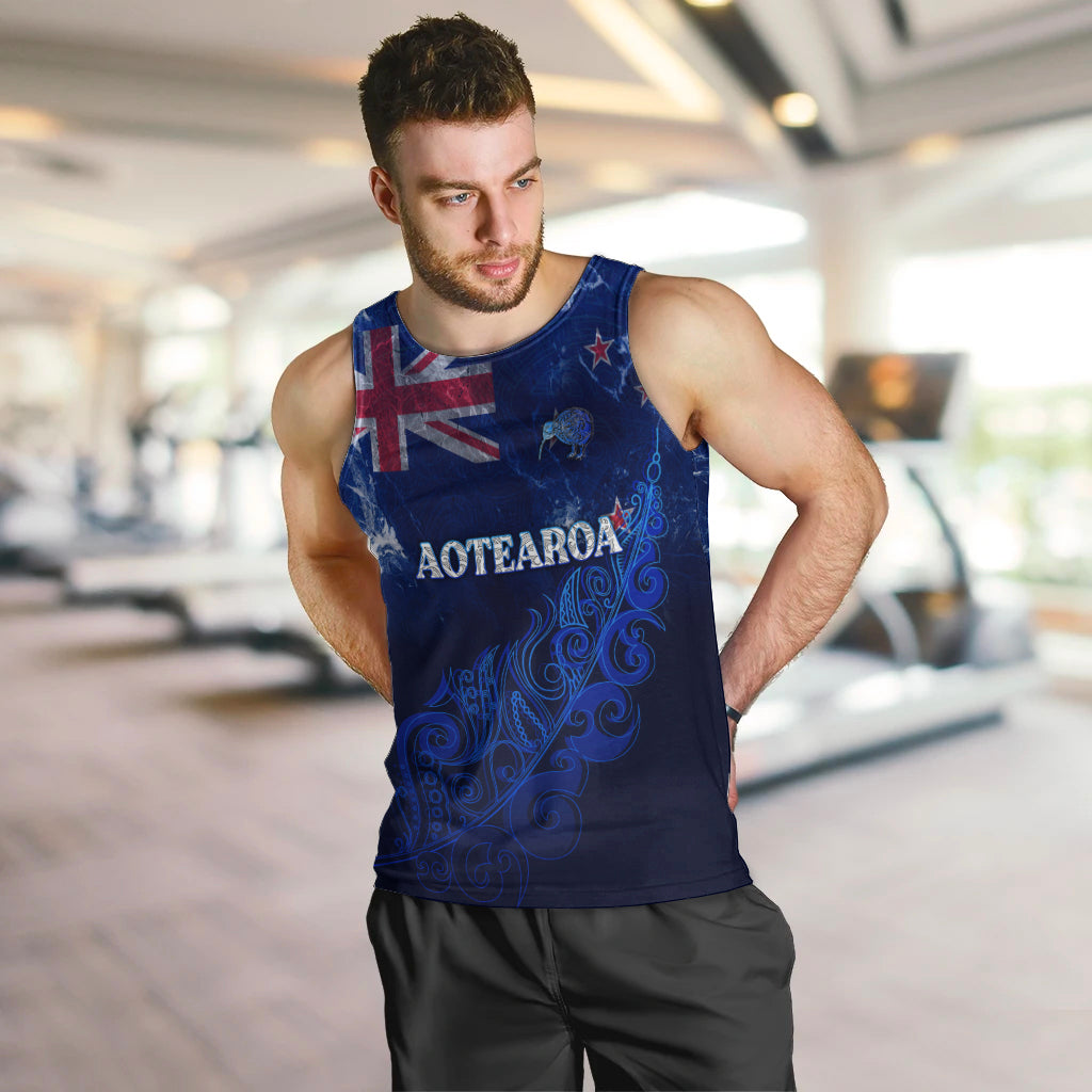 Personalised New Zealand Men Tank Top Aotearoa Map Silver Fern DT02 - Polynesian Pride