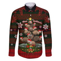 Meri Kirihimete New Zealand Family Matching Mermaid Dress and Hawaiian Shirt Christmas Kiwi Maori DT02 Dad's Shirt - Long Sleeve Red - Polynesian Pride