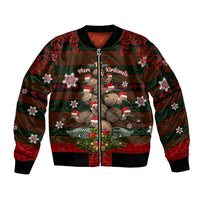 Meri Kirihimete New Zealand Sleeve Zip Bomber Jacket Christmas Kiwi Maori DT02 Unisex Red - Polynesian Pride