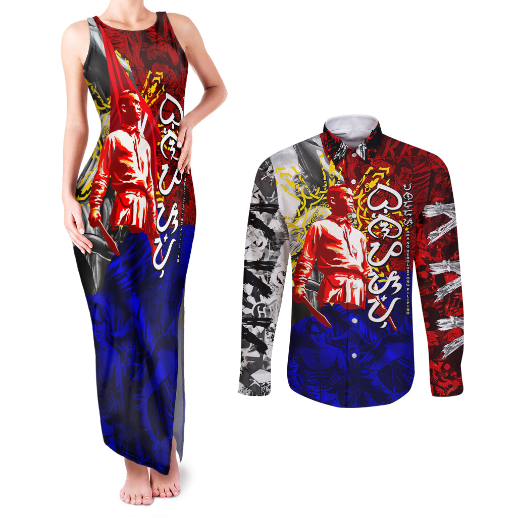 Philippines Bonifacio Day Couples Matching Tank Maxi Dress and Long Sleeve Button Shirt DT02 Art - Polynesian Pride