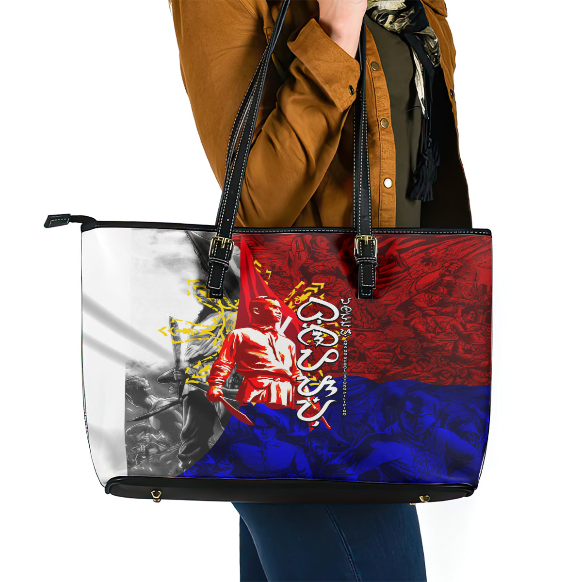 Philippines Bonifacio Day Leather Tote Bag DT02 - Polynesian Pride