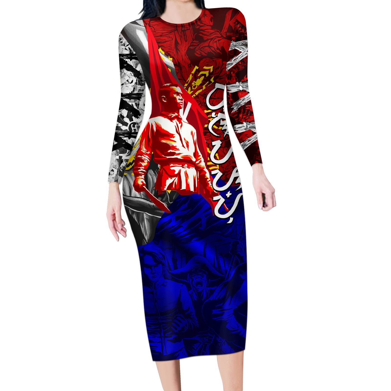 Philippines Bonifacio Day Long Sleeve Bodycon Dress DT02 Long Dress Art - Polynesian Pride