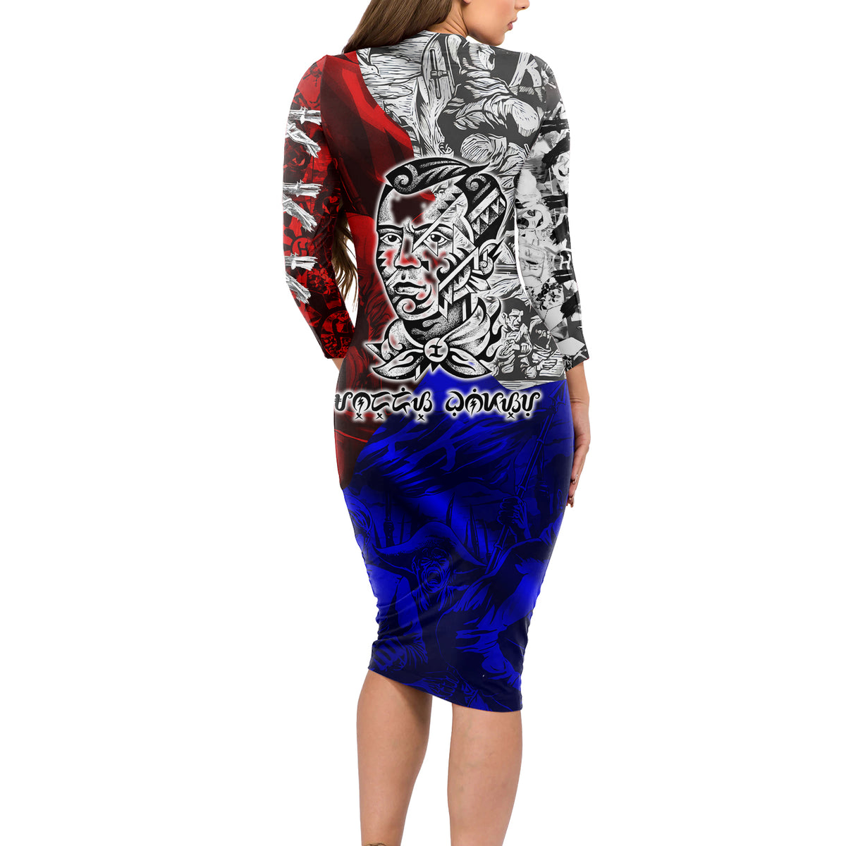 Philippines Bonifacio Day Long Sleeve Bodycon Dress DT02 - Polynesian Pride