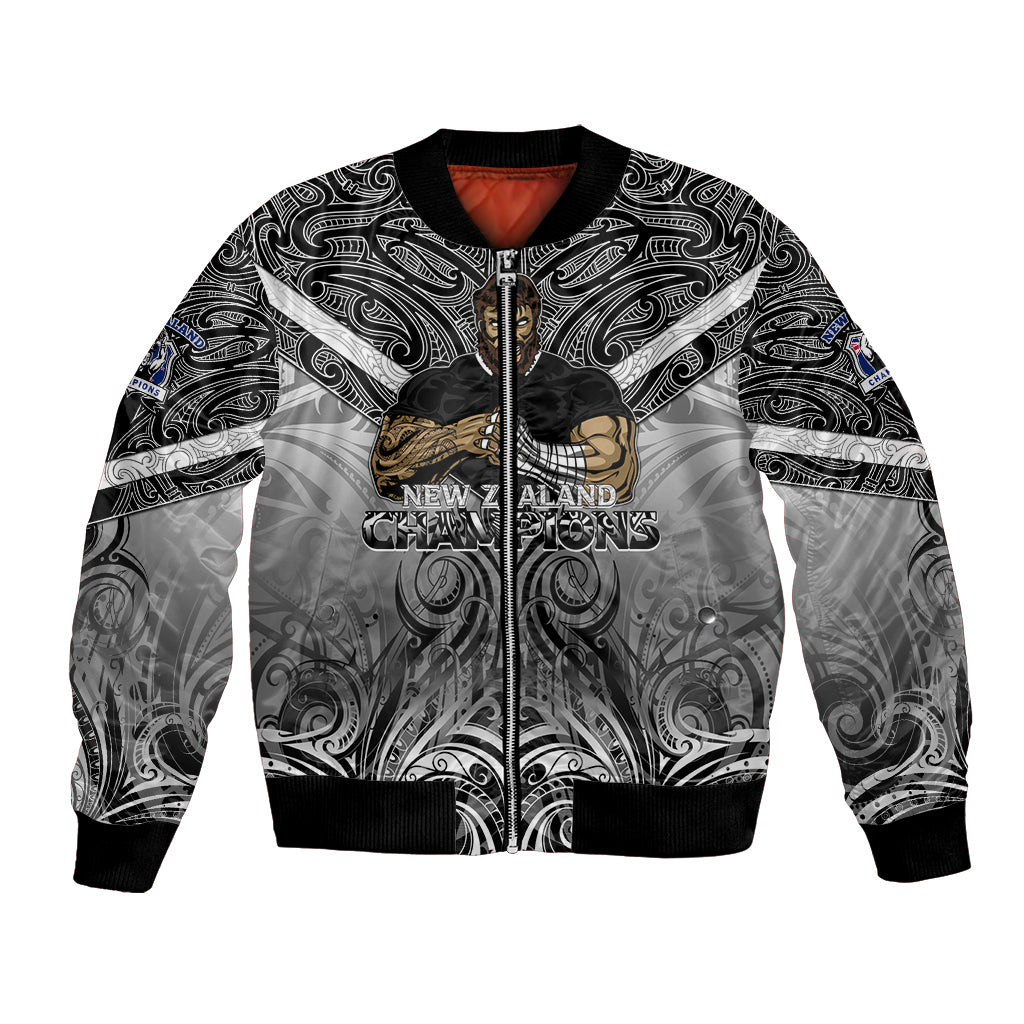 New Zealand Bomber Jacket Rugby Aotearoa Champions DT02 Unisex Black - Polynesian Pride