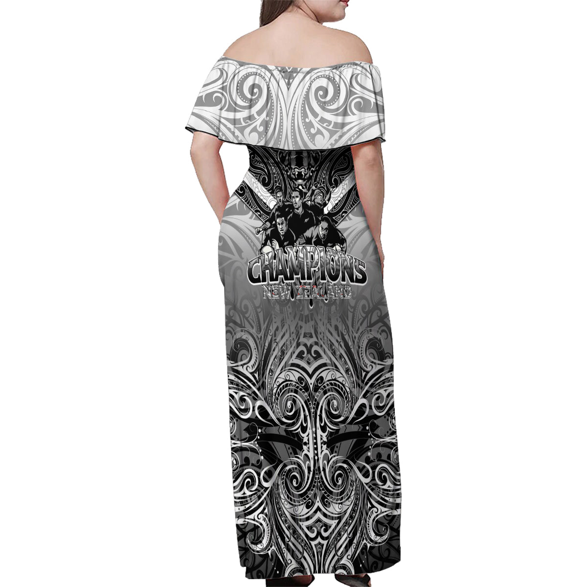 New Zealand Family Matching Off Shoulder Maxi Dress and Hawaiian Shirt Rugby Aotearoa Champions DT02 - Polynesian Pride