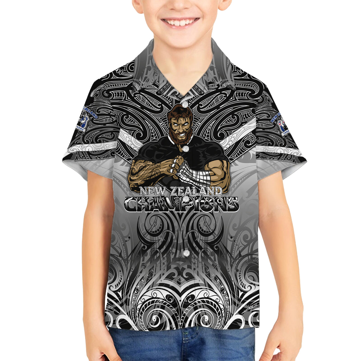 New Zealand Family Matching Off Shoulder Short Dress and Hawaiian Shirt Rugby Aotearoa Champions DT02 Son's Shirt Black - Polynesian Pride