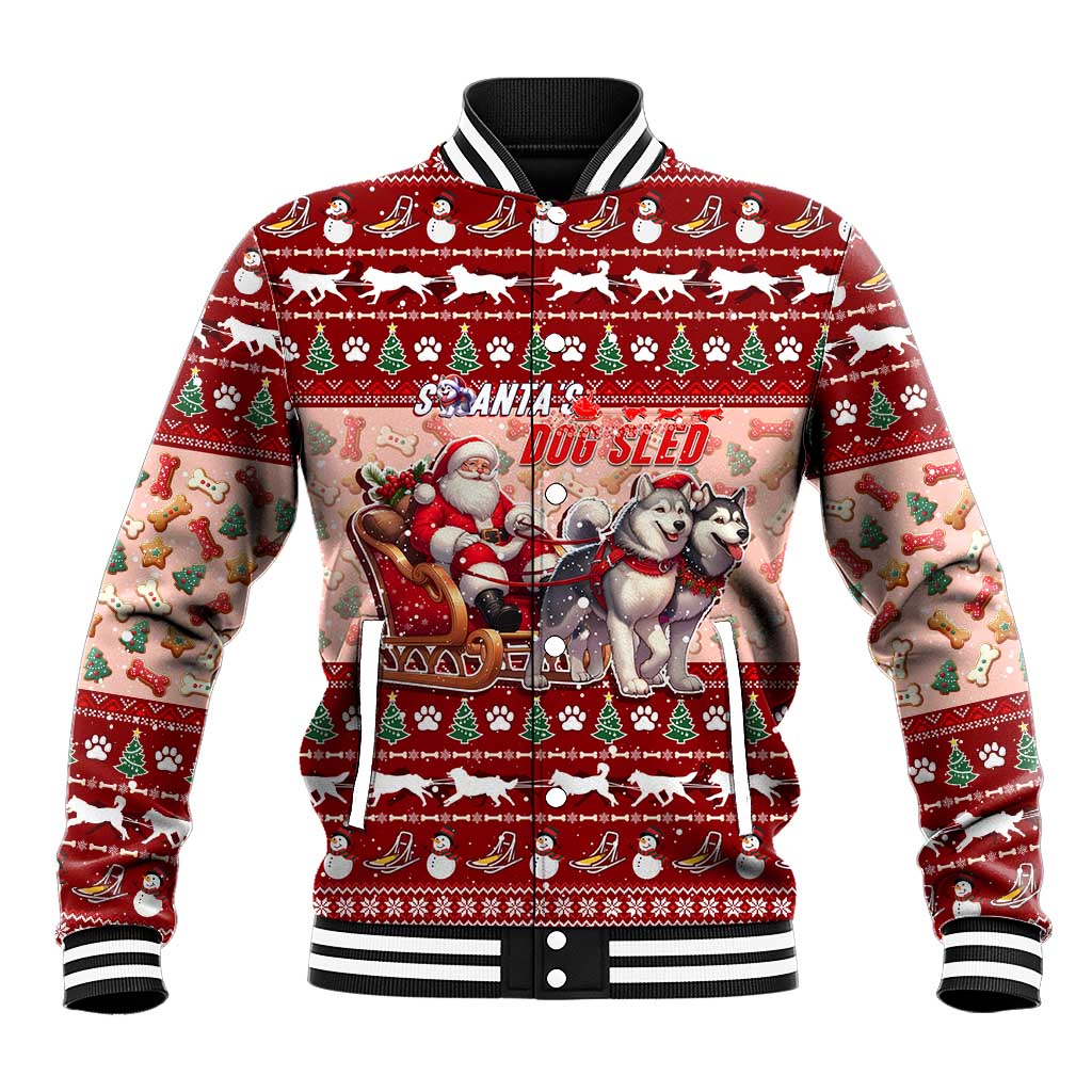 Dog Sled Christmas Baseball Jacket Husky Sleigh Ride Design - Polynesian Pride