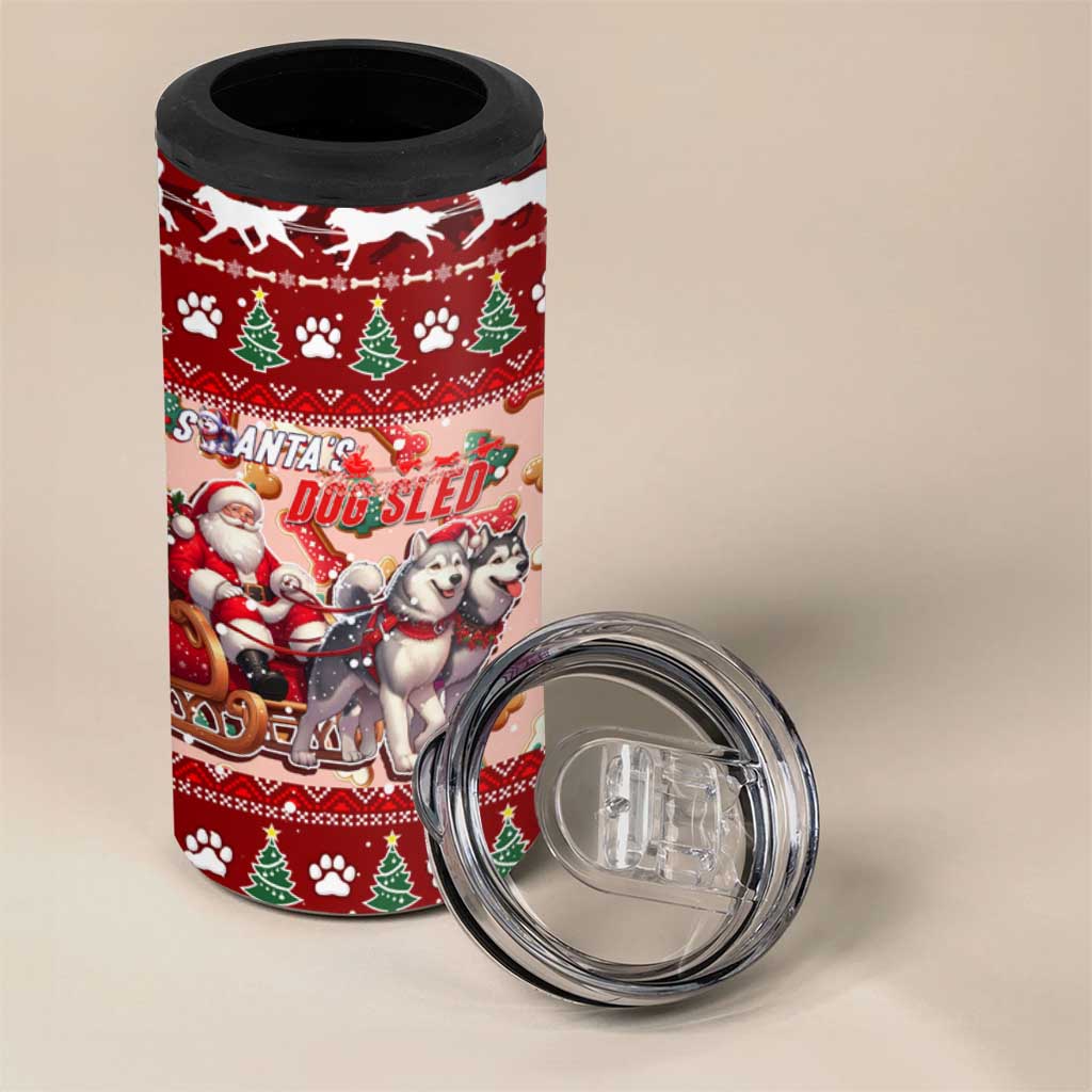Dog Sled Christmas 4 in 1 Can Cooler Tumbler Husky Sleigh Ride Design - Polynesian Pride