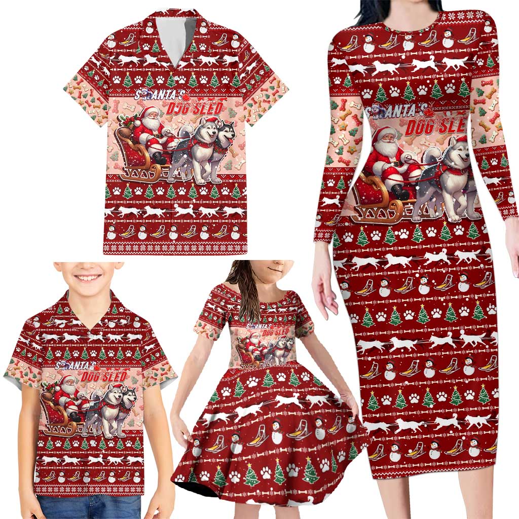 Dog Sled Christmas Family Matching Long Sleeve Bodycon Dress and Hawaiian Shirt Husky Sleigh Ride Design DT02 - Polynesian Pride