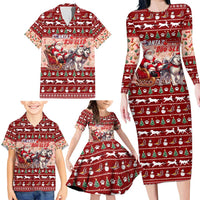 Dog Sled Christmas Family Matching Long Sleeve Bodycon Dress and Hawaiian Shirt Husky Sleigh Ride Design DT02 - Polynesian Pride