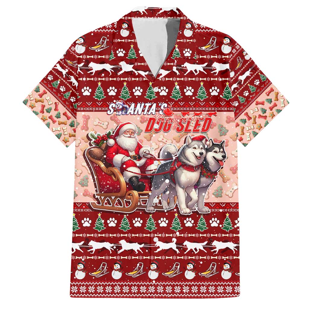 Dog Sled Christmas Family Matching Long Sleeve Bodycon Dress and Hawaiian Shirt Husky Sleigh Ride Design DT02 Dad's Shirt - Short Sleeve Red - Polynesian Pride