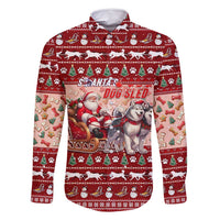 Dog Sled Christmas Family Matching Long Sleeve Bodycon Dress and Hawaiian Shirt Husky Sleigh Ride Design DT02 Dad's Shirt - Long Sleeve Red - Polynesian Pride