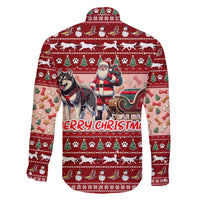 Dog Sled Christmas Family Matching Long Sleeve Bodycon Dress and Hawaiian Shirt Husky Sleigh Ride Design DT02 - Polynesian Pride