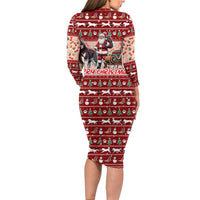 Dog Sled Christmas Family Matching Long Sleeve Bodycon Dress and Hawaiian Shirt Husky Sleigh Ride Design DT02 - Polynesian Pride