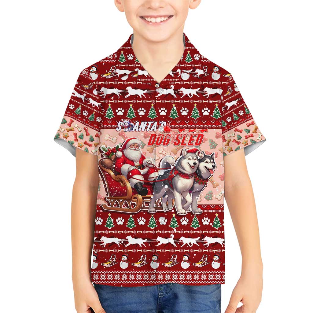 Dog Sled Christmas Family Matching Long Sleeve Bodycon Dress and Hawaiian Shirt Husky Sleigh Ride Design DT02 Son's Shirt Red - Polynesian Pride