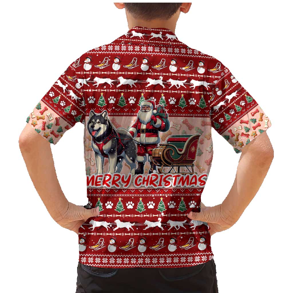 Dog Sled Christmas Family Matching Mermaid Dress and Hawaiian Shirt Husky Sleigh Ride Design DT02 - Polynesian Pride