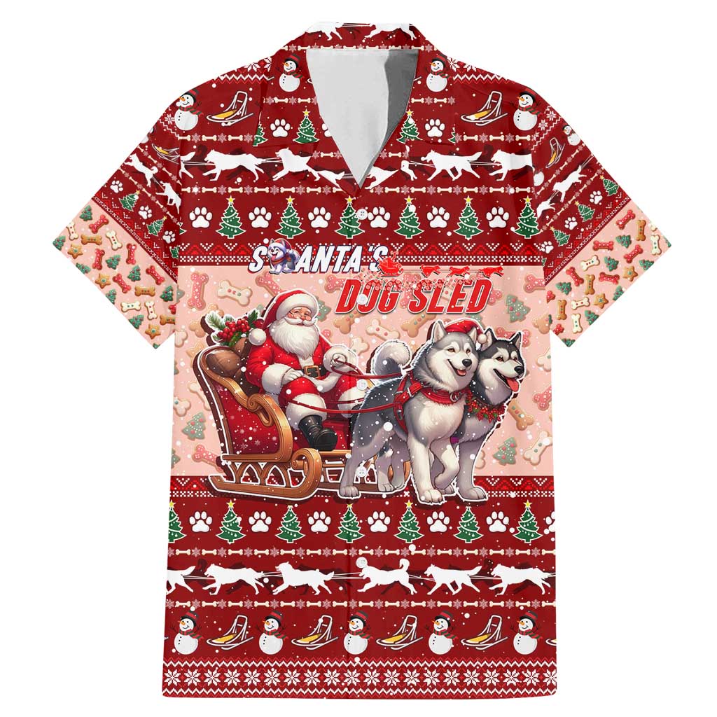 Dog Sled Christmas Family Matching Mermaid Dress and Hawaiian Shirt Husky Sleigh Ride Design DT02 Dad's Shirt - Short Sleeve Red - Polynesian Pride