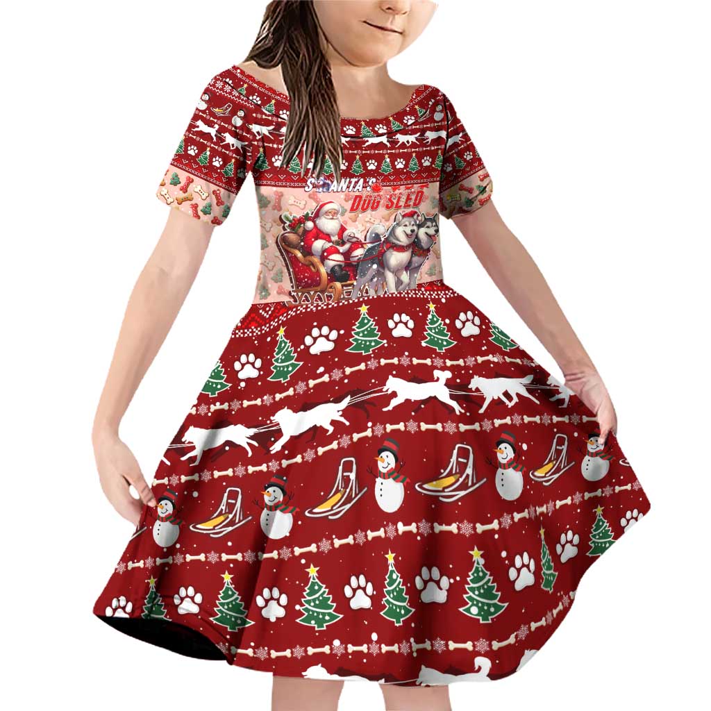 Dog Sled Christmas Family Matching Off Shoulder Short Dress and Hawaiian Shirt Husky Sleigh Ride Design - Polynesian Pride