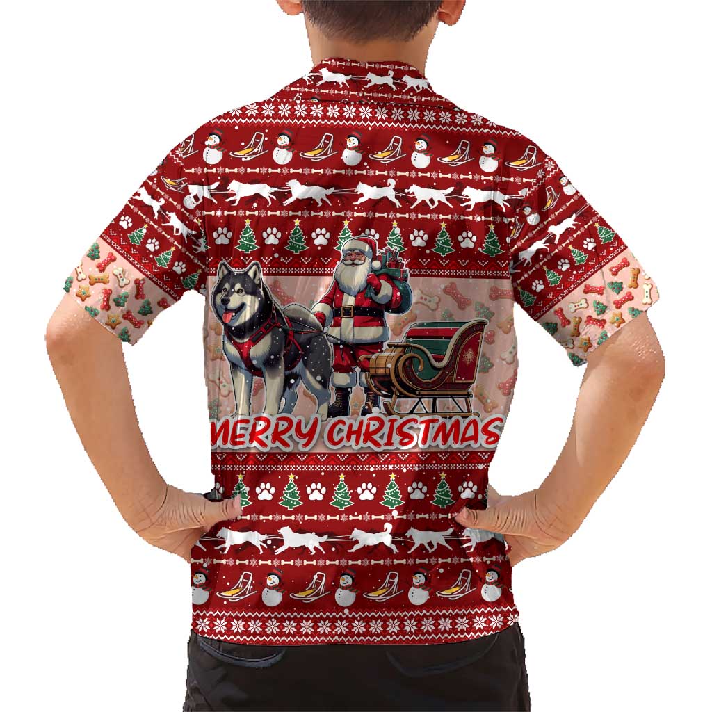 Dog Sled Christmas Family Matching Short Sleeve Bodycon Dress and Hawaiian Shirt Husky Sleigh Ride Design DT02 - Polynesian Pride