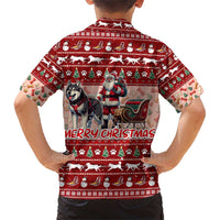 Dog Sled Christmas Family Matching Short Sleeve Bodycon Dress and Hawaiian Shirt Husky Sleigh Ride Design DT02 - Polynesian Pride