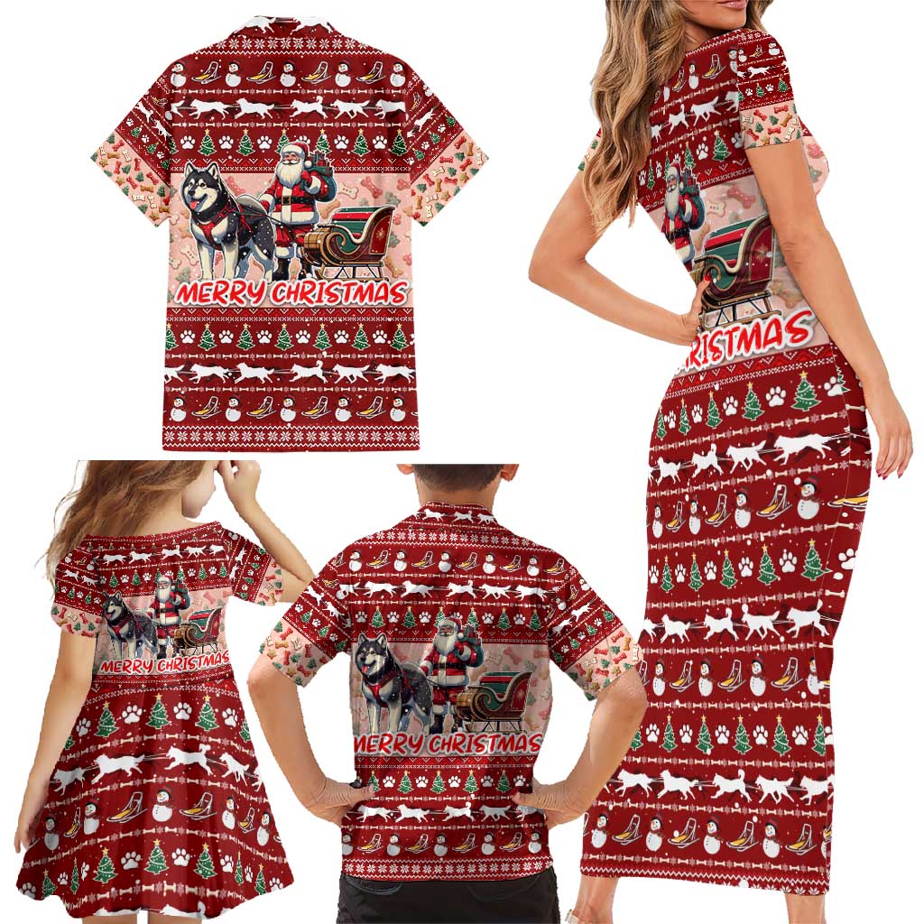 Dog Sled Christmas Family Matching Short Sleeve Bodycon Dress and Hawaiian Shirt Husky Sleigh Ride Design DT02 - Polynesian Pride