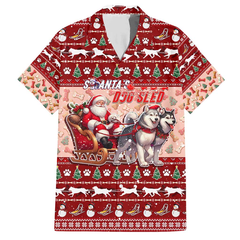 Dog Sled Christmas Family Matching Short Sleeve Bodycon Dress and Hawaiian Shirt Husky Sleigh Ride Design DT02 Dad's Shirt - Short Sleeve Red - Polynesian Pride