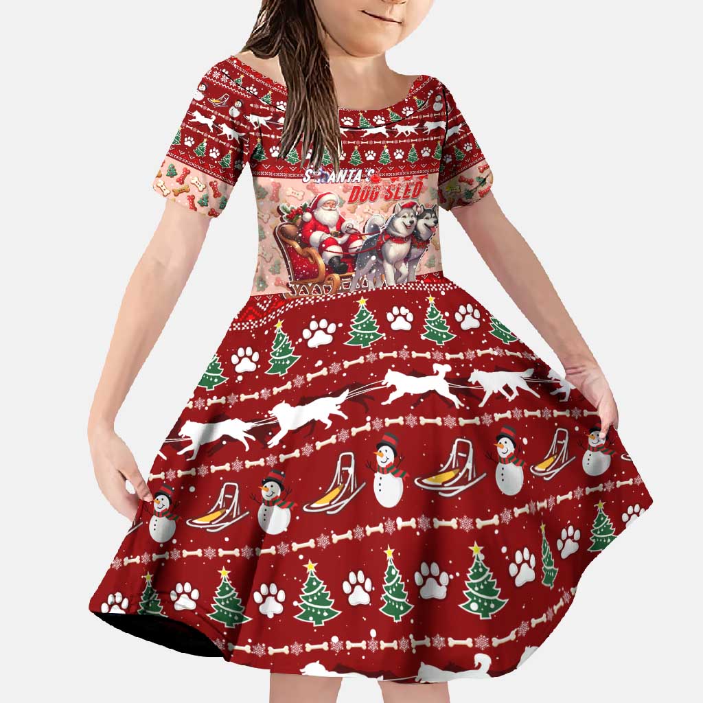 Dog Sled Christmas Family Matching Summer Maxi Dress and Hawaiian Shirt Husky Sleigh Ride Design DT02 Daughter's Dress Red - Polynesian Pride