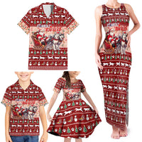 Dog Sled Christmas Family Matching Tank Maxi Dress and Hawaiian Shirt Husky Sleigh Ride Design - Polynesian Pride