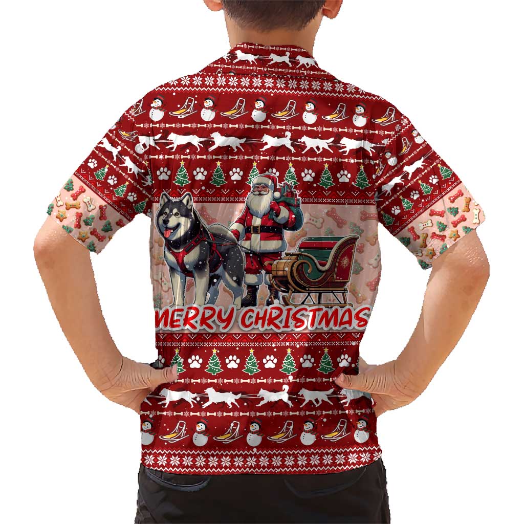Dog Sled Christmas Kid Hawaiian Shirt Husky Sleigh Ride Design - Polynesian Pride